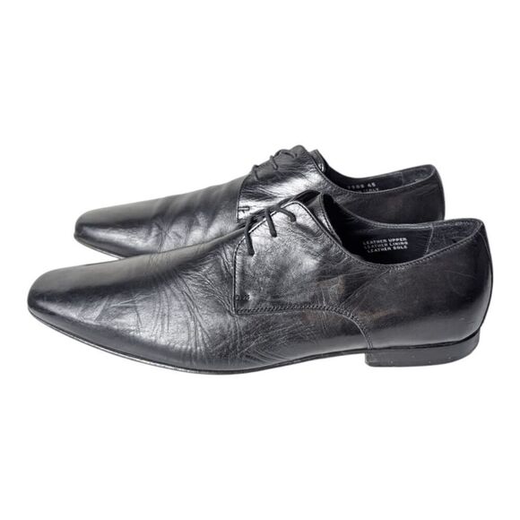BETTACCINI Black Leather Plain Toe Oxford Size 45 - Picture 2 of 9